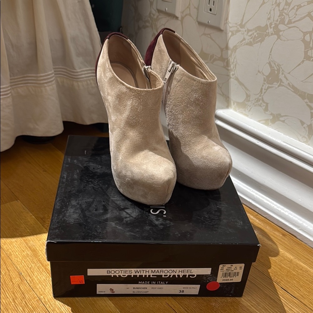 Ruuhie davis Cream and marroon Ankle Booties with High Heel